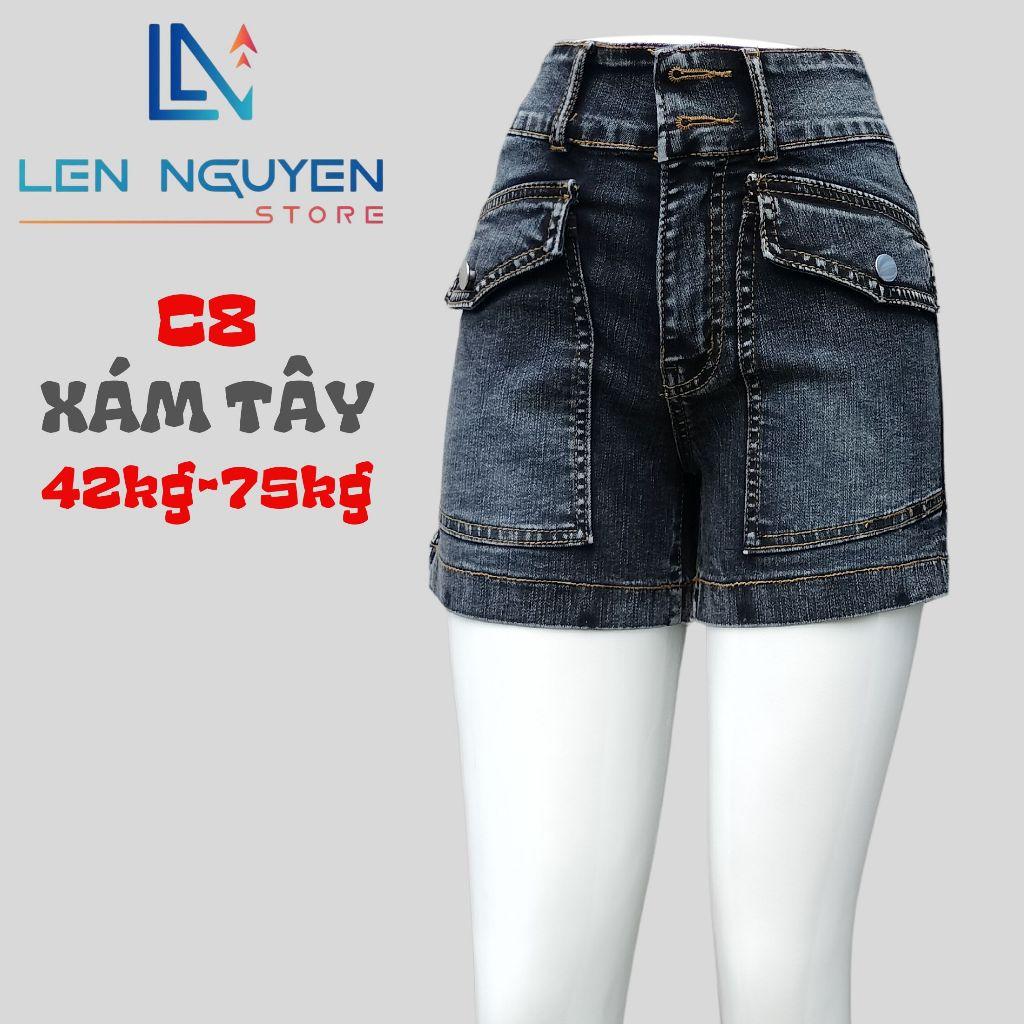 C8_Quần jean nữ, đùi, lưng cao, quần bò nữ dáng ôm, quần rin nữ có big size, cho 42kg đến 75kg,LEN NGUYEN STORE - Xanh Nhạt