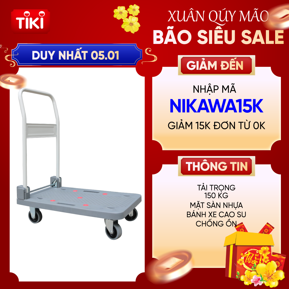 Xe đẩy hàng, xe kéo hàng Nikawa FWS-150S, 4 bánh, tải trọng 150 kg, nhập khẩu chính hãng, thương hiệu Nhật