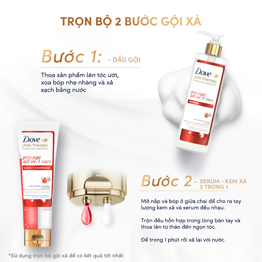 Kem Xả Serum 2 trong 1 Dove Pro-age Tóc phồng dày và Ngăn lão hóa 230 ml