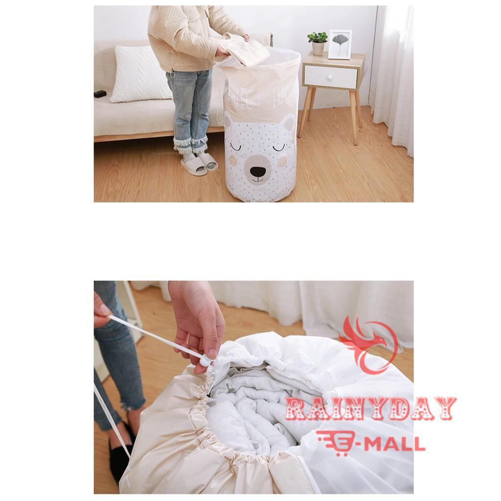 Túi vải đựng đồ chăn màn, quần áo, ga gối đa năng dây rút tiện lợi hình trụ tròn cỡ lớn