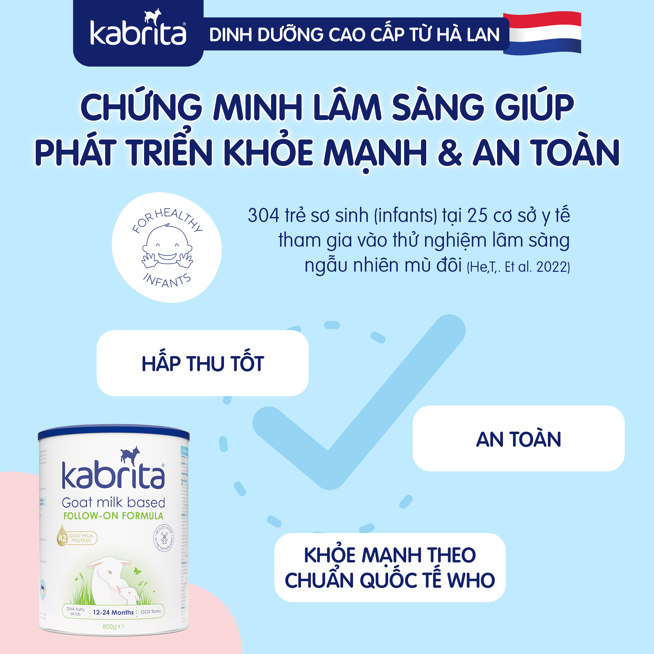 [TẶNG TÚI BỈM] COMBO 3 Sữa dê Kabrita số 2 cho trẻ từ 12- 24 tháng - Lon 800g