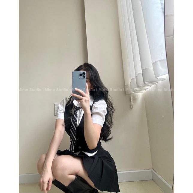 SƠ MI TRẮNG TAY PHỒNG KÈM CÀ VẠT- ÁO GILE KAKI ĐEN