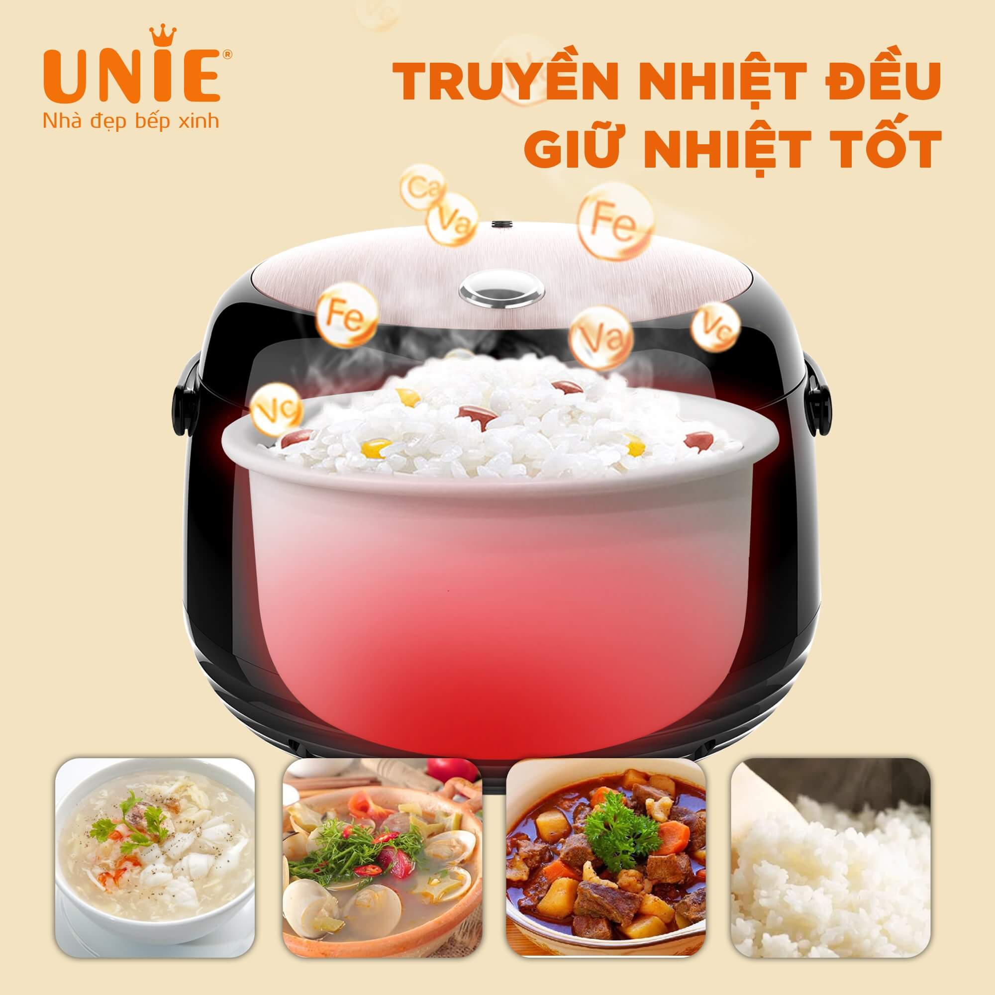 Nồi Cơm Điện Đa Năng UNIE UEC1572B Sang Trọng Tiêu Chuẩn Đức Gồm 16 Chương Trình Nấu Dung Tích 1.5 Lít Dùng Cho Gia Đình 3-4 Người Công Suất 600 W - Hàng Chính Hãng