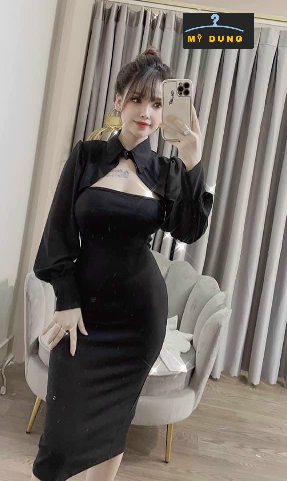 ĐẦM BODY KHOÉT NGỰC,TAY DÀI PHỐI VOAN,XẺ SAU, GỢI CẢM, SANG TRỌNG