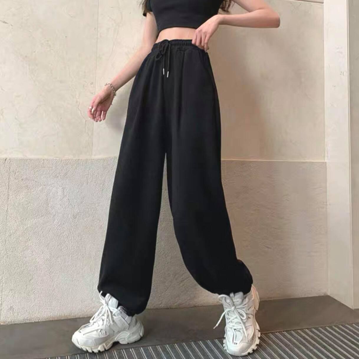 Quần Jogger Lưng Thun Trơn Dài Bo Lai Dáng Rộng Màu Đen - Jogger Long Basic Pant Unisex - MM