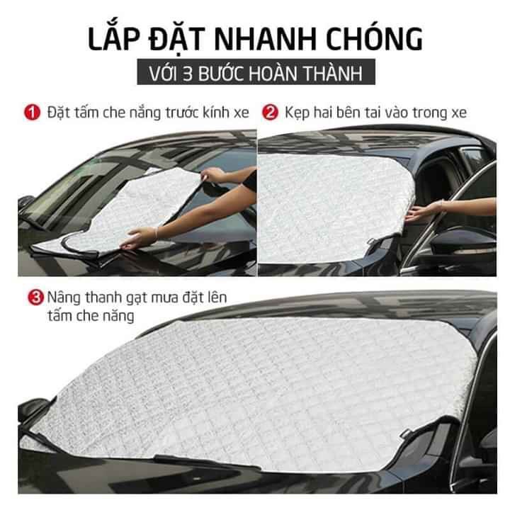 Bạt Che Nắng Kính Lái Ô Tô -Tấm che nắng kính lái Ô Tô, Loại Dày, Có 4 Lớp, Lớp ngoài tráng bạc không hấp thụ nhiệt, chống thấm nước.