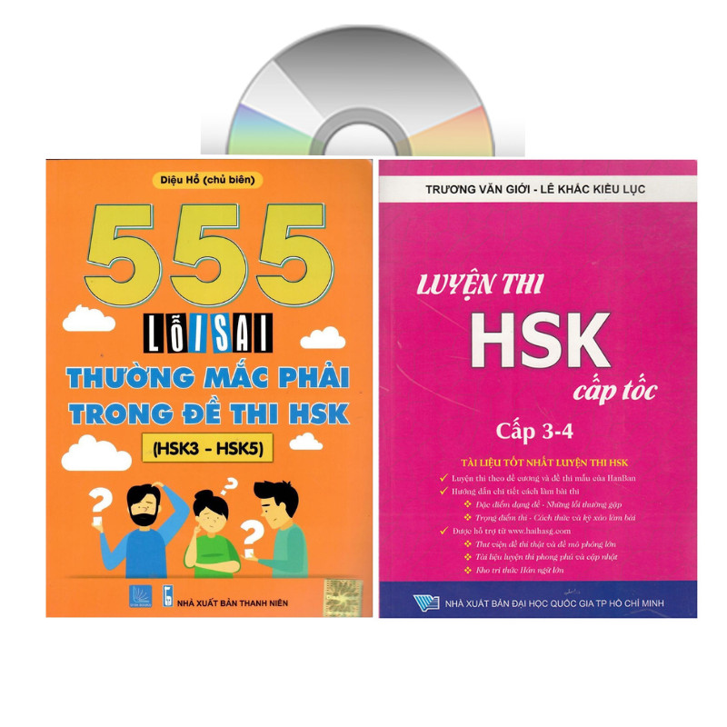 Combo 2 sách: 555 Lỗi sai thường mắc phải trong đề thi HSK + Luyện thi HSK cấp tốc tập 2 (tương đương HSK 3+4 kèm CD)