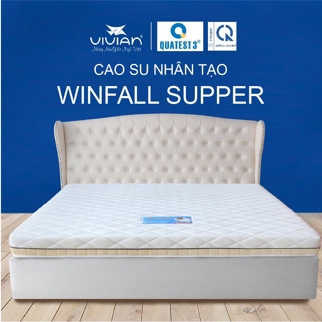 Nệm Cao Su Nhân Tạo 1 Viền Winfall Super Vivian (1.6 x 2.0 x 0.2 m) - Màu Trắng Chần Họa Tiết Ngẫu Nhiên