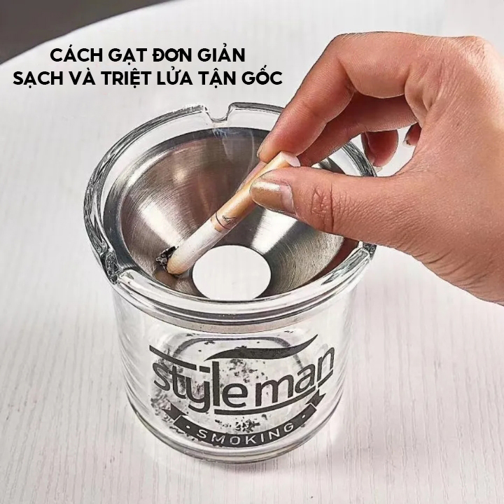 Gạt Tàn Thuỷ Tinh Có Phễu Inox Cao Cấp Phù Hợp Quán Cà Phê Văn Phòng Làm Việc