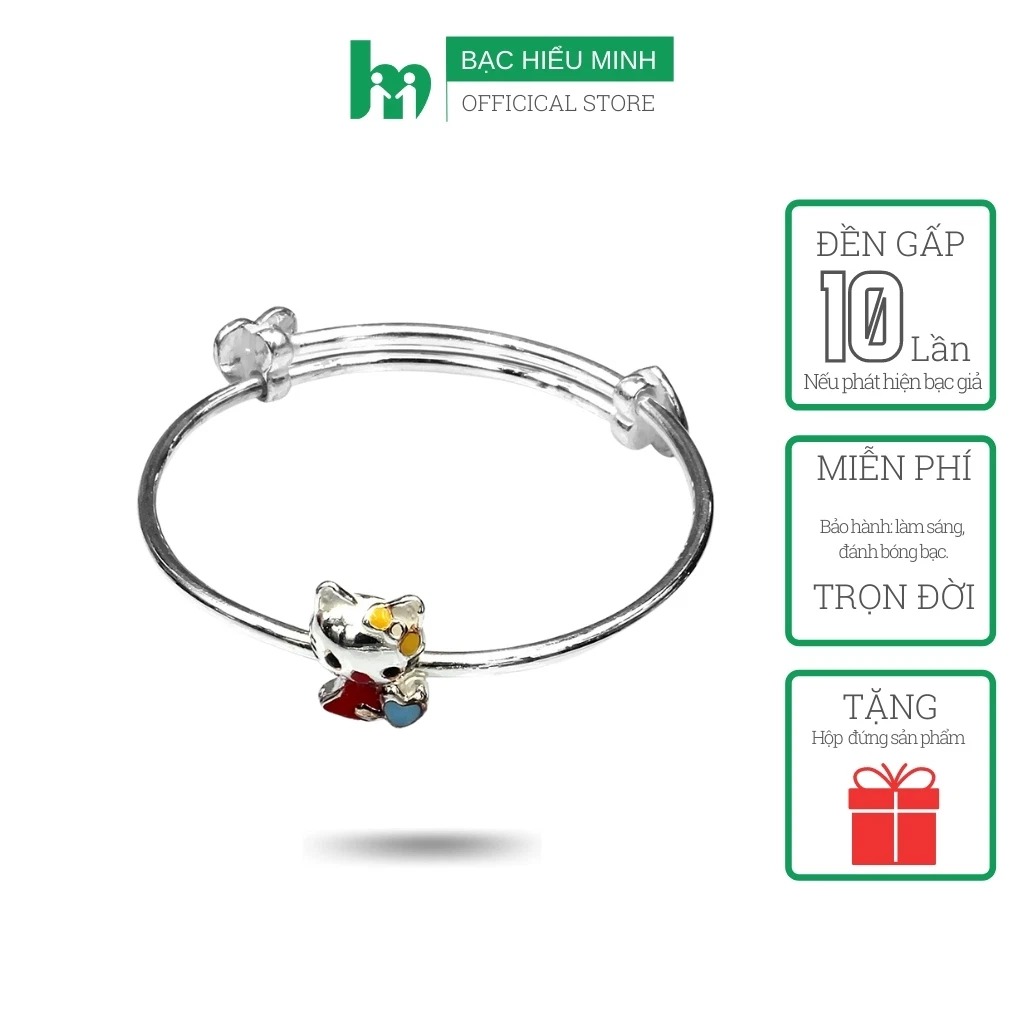 Lắc Tay Lắc Chân Bé Yêu - Dạng Kiềng Mèo Kitty - Bảo Hành Vĩnh Viễn Bạc Hiểu Minh LTE073S