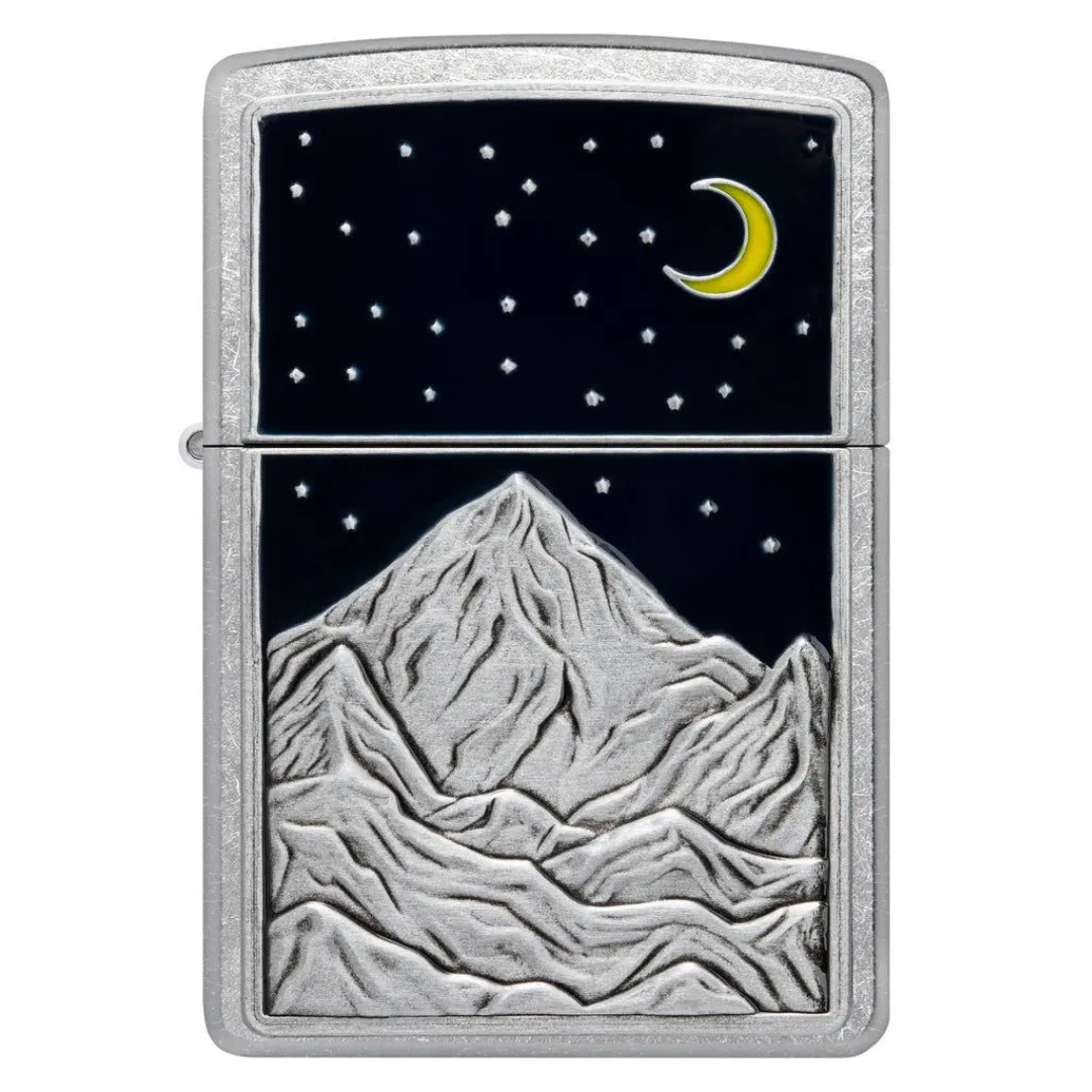 Bật lửa Zippo Mountain Emblem - Dòng Ốp Nổi Hình Núi Và Trăng Khuyết Chính Hãng Mỹ, Vỏ Street Chrome Cổ Điển, Chống Gió