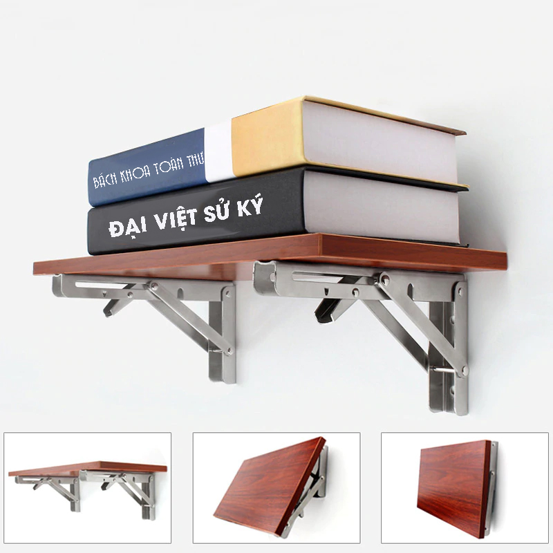 Bộ 2 giá đỡ Ke bàn gấp treo tường thông minh thép không gỉ - Dùng cho bàn học, bàn ăn, bàn làm việc, kệ trang trí – MH2011