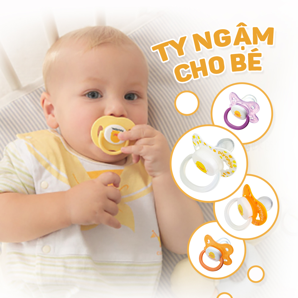 Ty ngậm piyo piyo kèm nắp cho trẻ sơ sinh chấm bi màu vàng