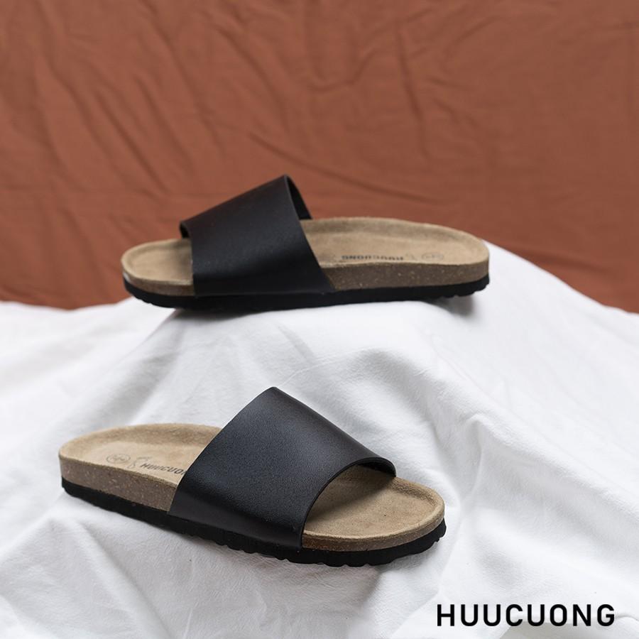 Dép unisex HuuCuong 1 quai đen đế trấu handmade