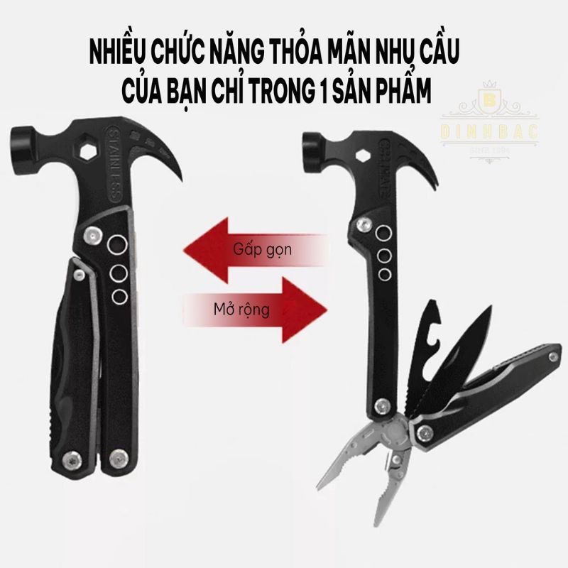 Búa kìm đa năng gấp gọn 14 in 1 thuận tiện mang đi du lịch, dã ngoại, đi phượt