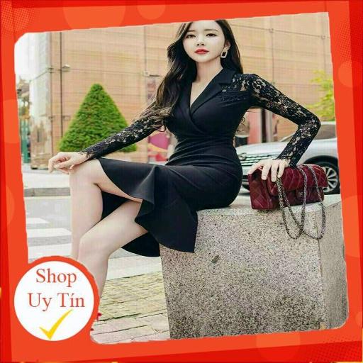 ĐẦM ÔM ĐUÔI CÁ CỔ VEST PHỐI REN MI