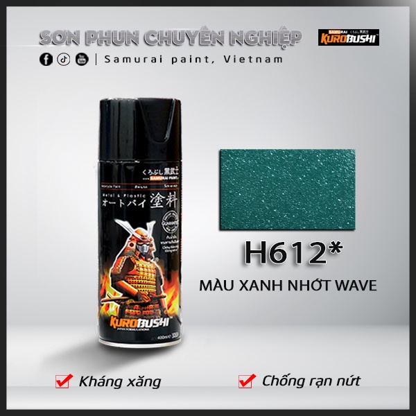 Sơn xịt Samurai Kurobushi - XANH NHỚT WAVE H612 (400ml)