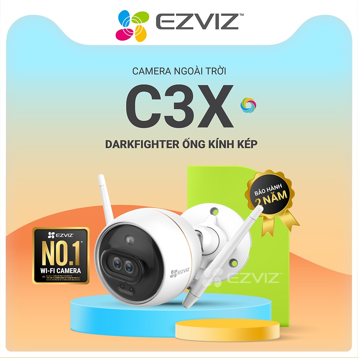 Combo Camera Wi-fi EZVIZ C3X 2MP Ngoài Trời, Ống Kính Kép, Kèm Thẻ Nhớ 32GB/64GB - Hàng Chính Hãng