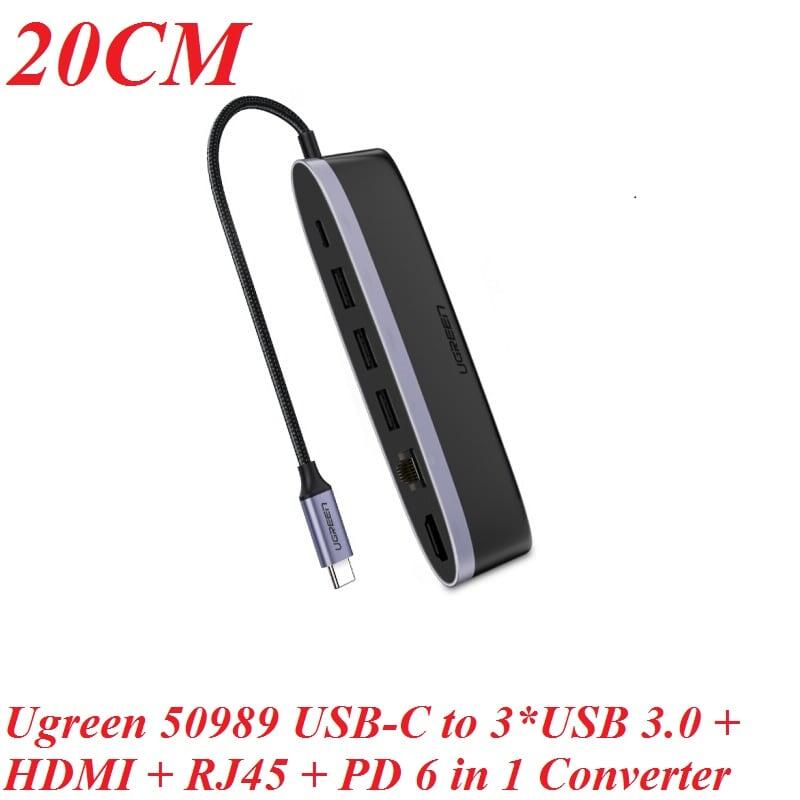 Ugreen UG50989CM222TK Bộ chuyển đổi TYPE C sang 3 USB 3.0 + HDMI + LAN + nguồn TYPE C - HÀNG CHÍNH HÃNG