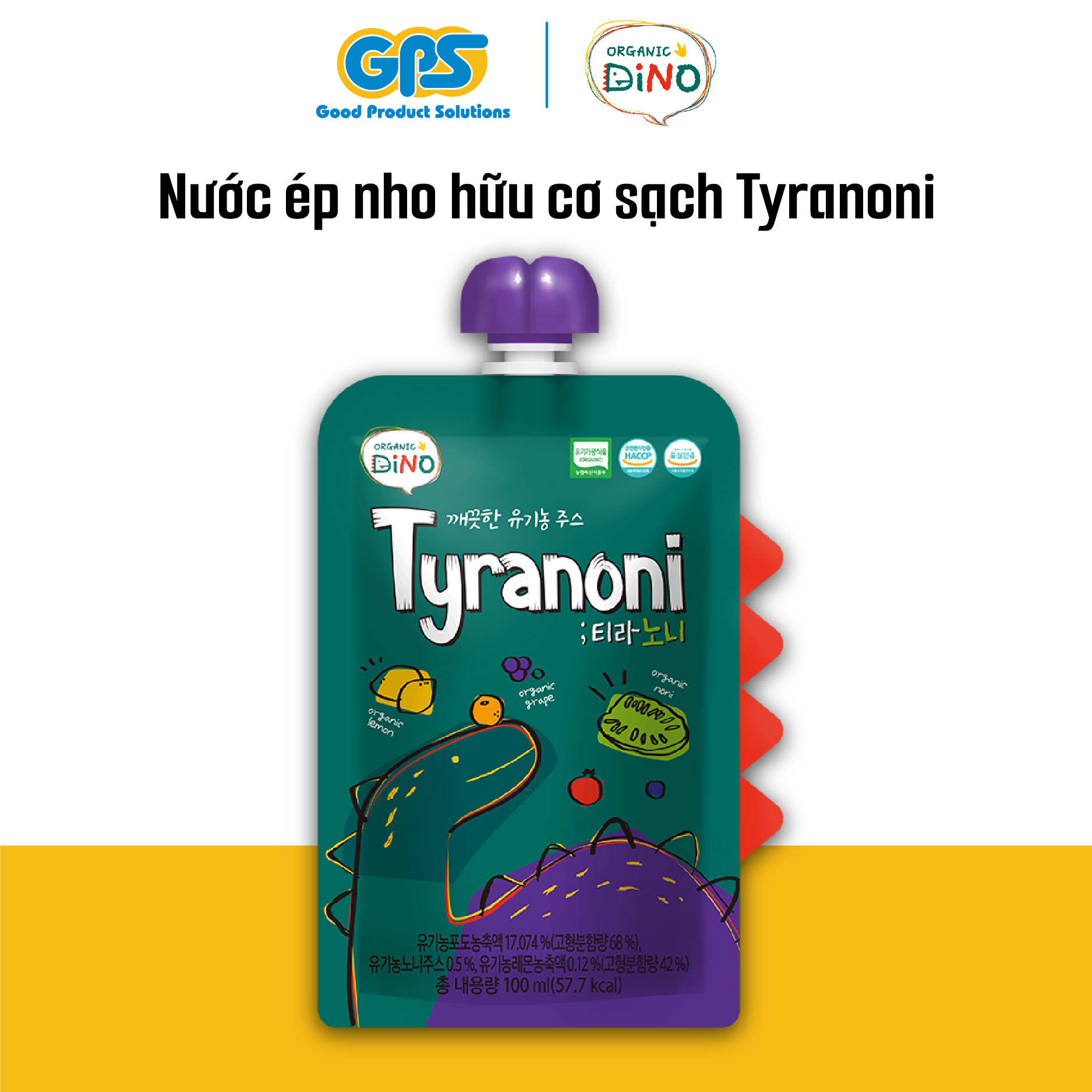 Nước ép trái cây hữu cơ sạch Tyranoni 100ml