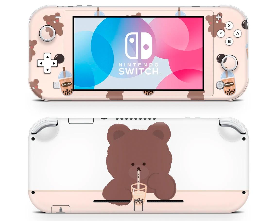 Skin decal dán Nintendo Switch Lite mẫu gấu trà sữa (dễ dán, đã cắt sẵn)