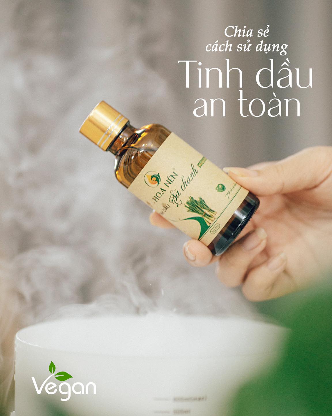 Tinh dầu Sả Chanh nguyên chất Hoa Nén 3ml - 100ml - Đuổi muỗi, khử mùi, giải cảm