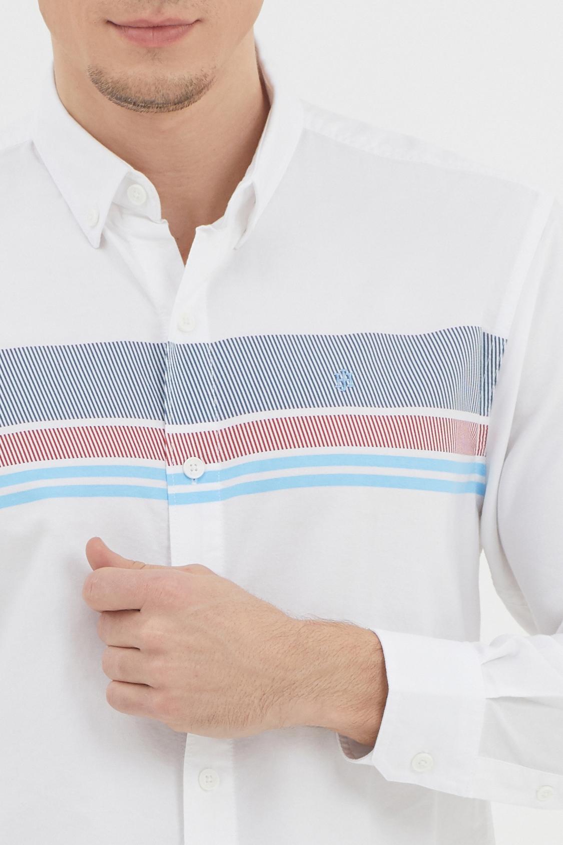 Áo sơ mi oxford sọc ngang họa tiết ca