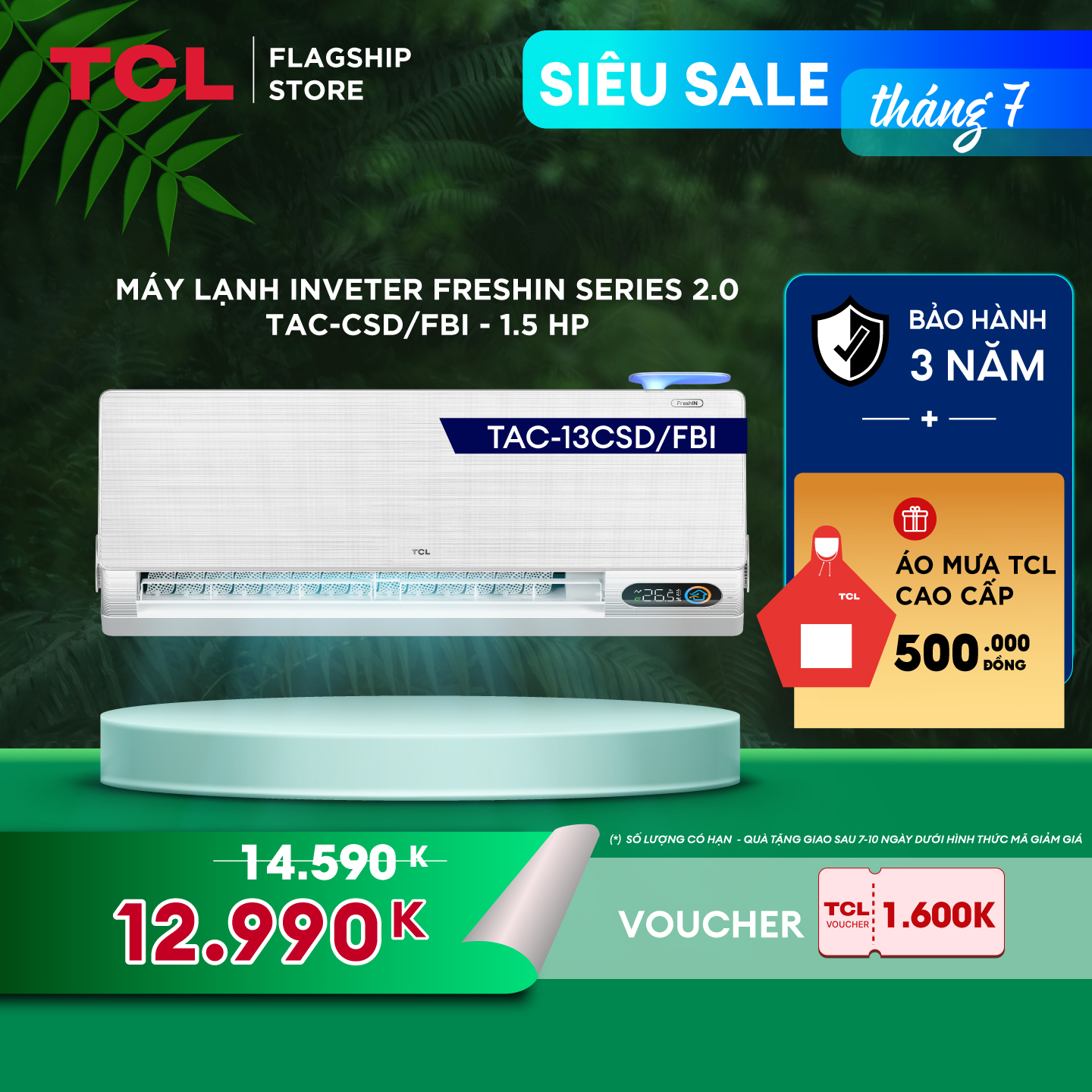 Máy lạnh 1.5HP Inverter TCL FreshIN series 2.0 TAC-13CSD/FBI - Lấy gió tự nhiên (Fresh Air) - Hàng chính hãng - Bảo hành 3 năm