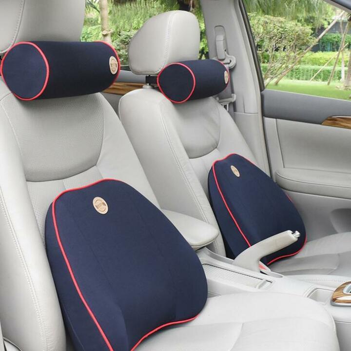 Bộ gối tựa đầu và lưng trên xe hơi, ô tô chất liệu cao su non cao cấp - 4 màu: Đen, Đỏ, Xanh, Kem - Mã: TZ03