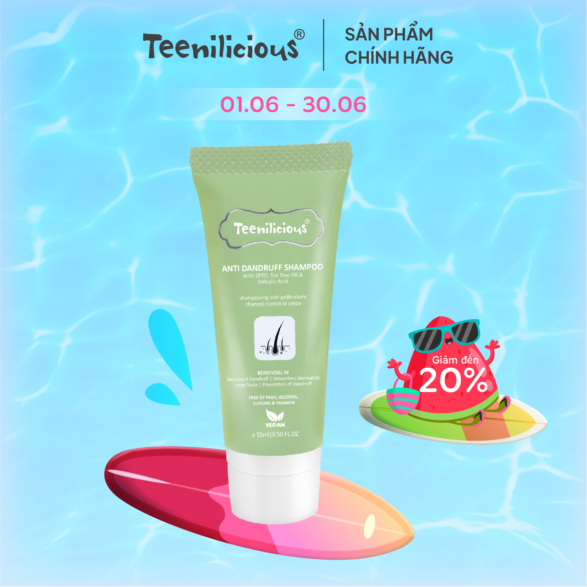 [Mini Size] Dầu gội trị gàu Teenilicious Anti Dandruff Shampoo 15ml - Sạch Sâu, Giảm Ngứa