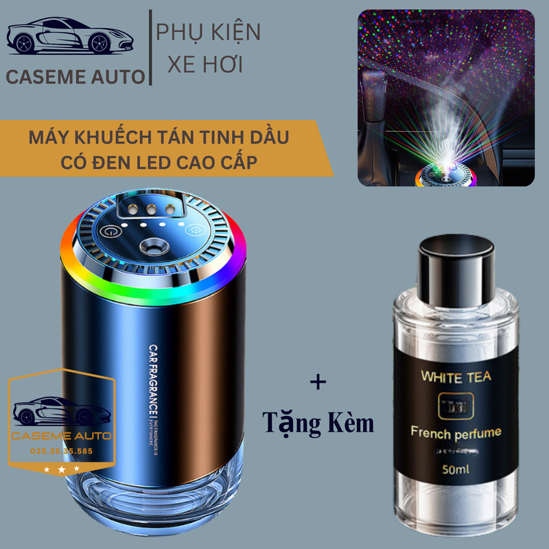 [Tặng Tinh Dầu] Máy Xông Khuếch Tán Tinh Dầu Chế Độ Phun Sương Khử Mùi Ô Tô, Bàn Làm Việc, Có Đèn Led - Hàng Nhập Khẩu