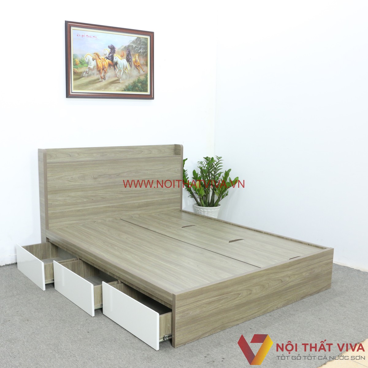 Giường Ngủ Thông Minh Gỗ MDF Melamine Nhiều Ngăn Chứa Đồ Đẹp Hiện Đại
