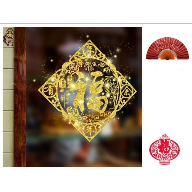 Decal trang trí tết - Bảng lớn nhũ vàng chúc tân xuân