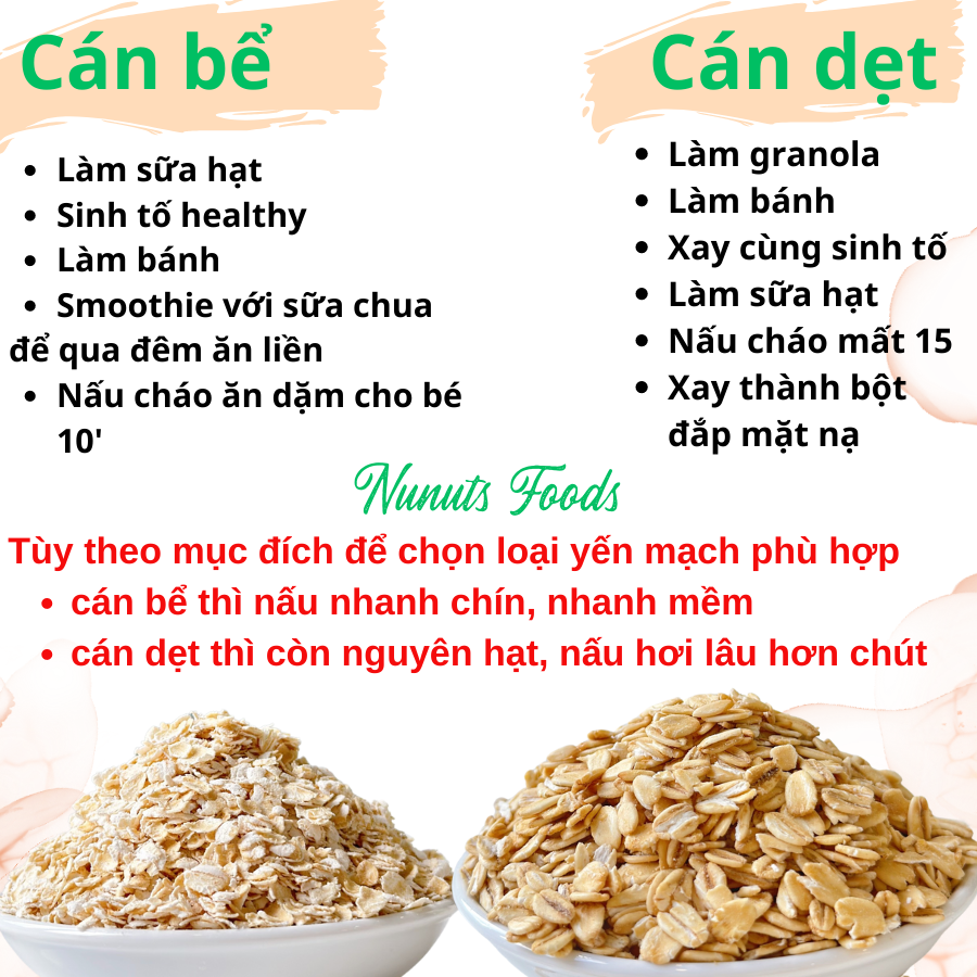1kg yến mạch cán dẹt Nunuts nguyên cám, hữu cơ, không chất bảo quản, nguyên vị