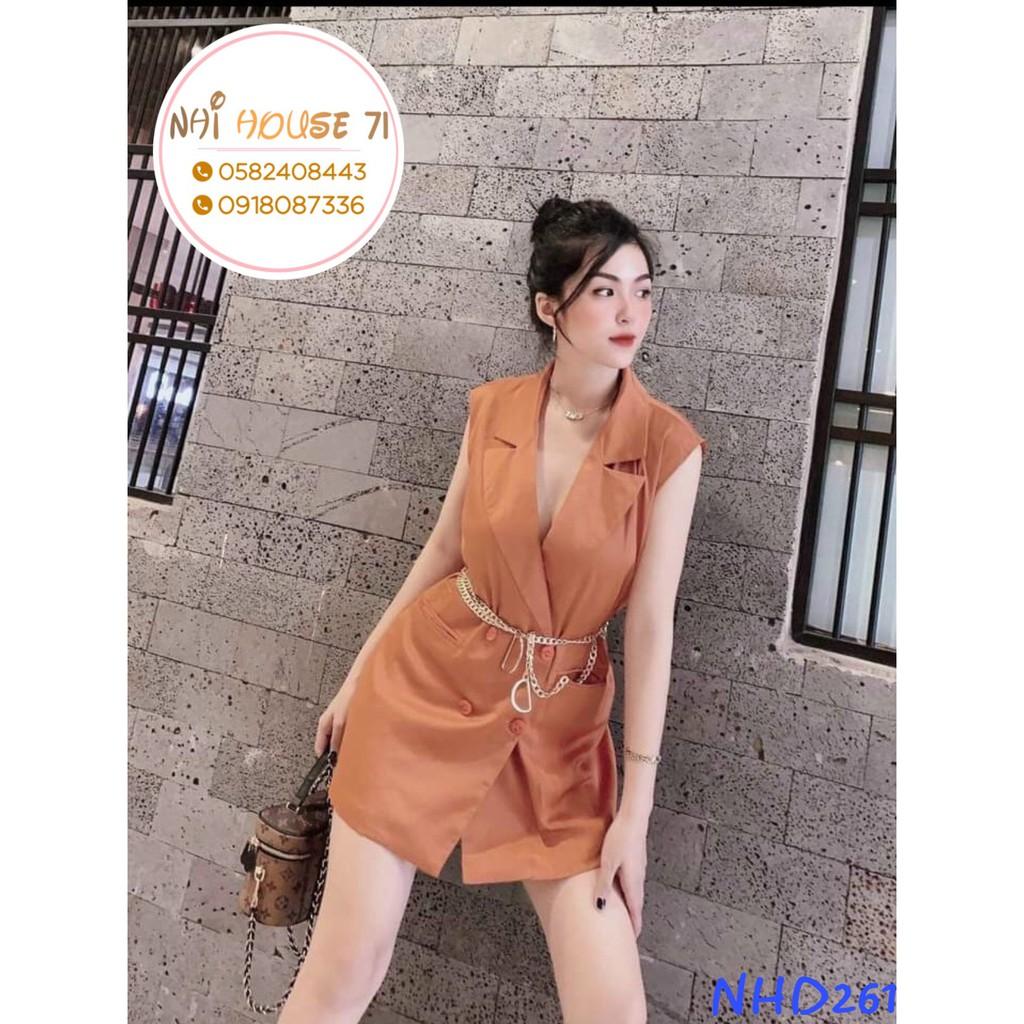 Đầm Suông Cổ Vest NHIHOUSE71 Chất Liệu Kaki Siêu Xinh