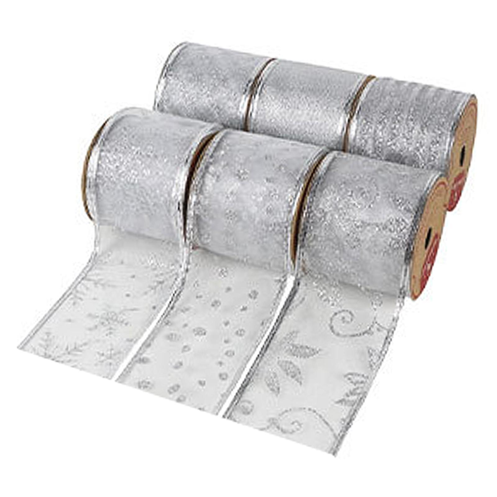 6Pcs Glitter Ribbons Wired Edge DIY Craft Gifts Wrapping Trim