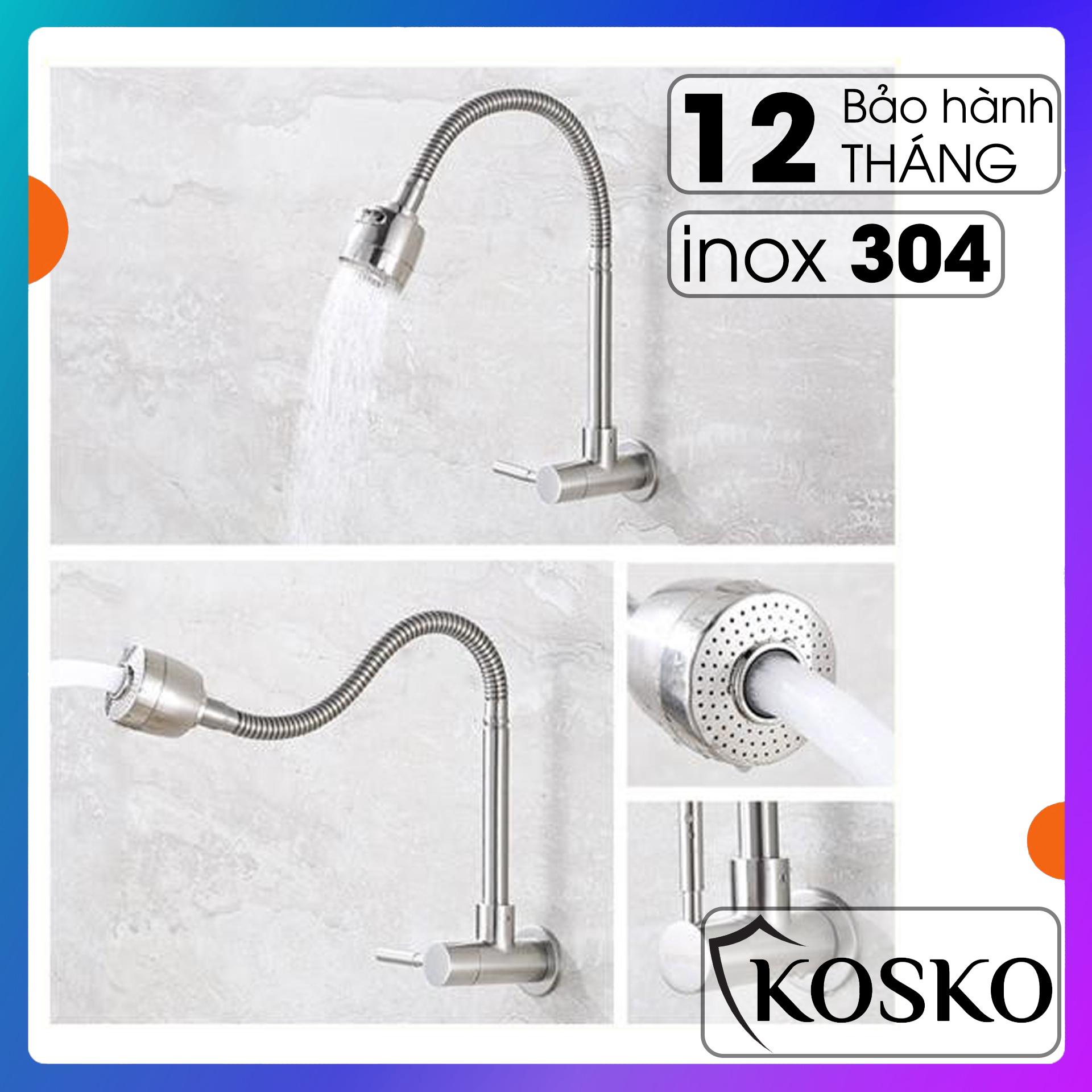 Vòi nước rửa chén bát Inox 304 Cắm Tường Cần mềm - Bát sen 1 Đường Nước (bảo hành 12 tháng)