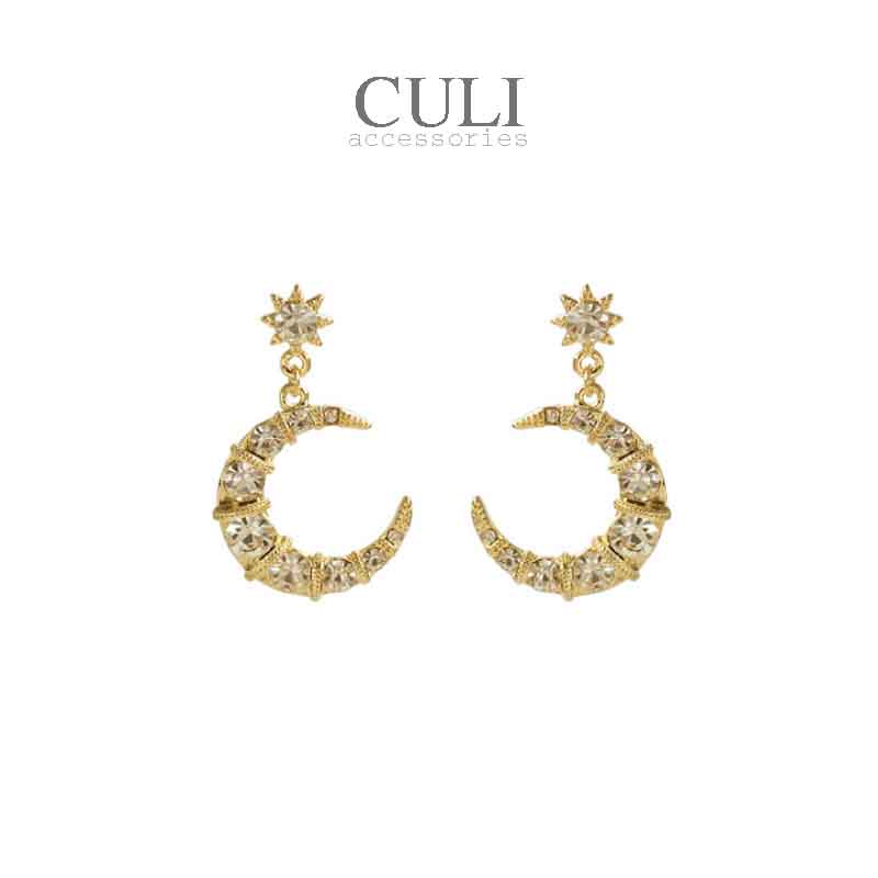 Bông tai, Khuyên tai dáng dài hình trăng khuyết kết đá sang trọng HT669 - Culi accessories