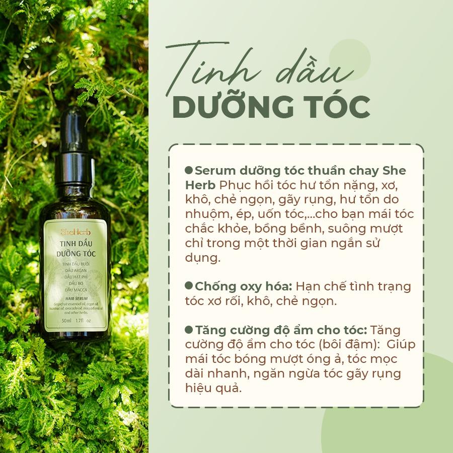 Serum dưỡng tóc mọc tóc vỏ bưởi, dầu mắc ca thuần chay She Herb phục hồi tóc hư tổn nặng 50ml