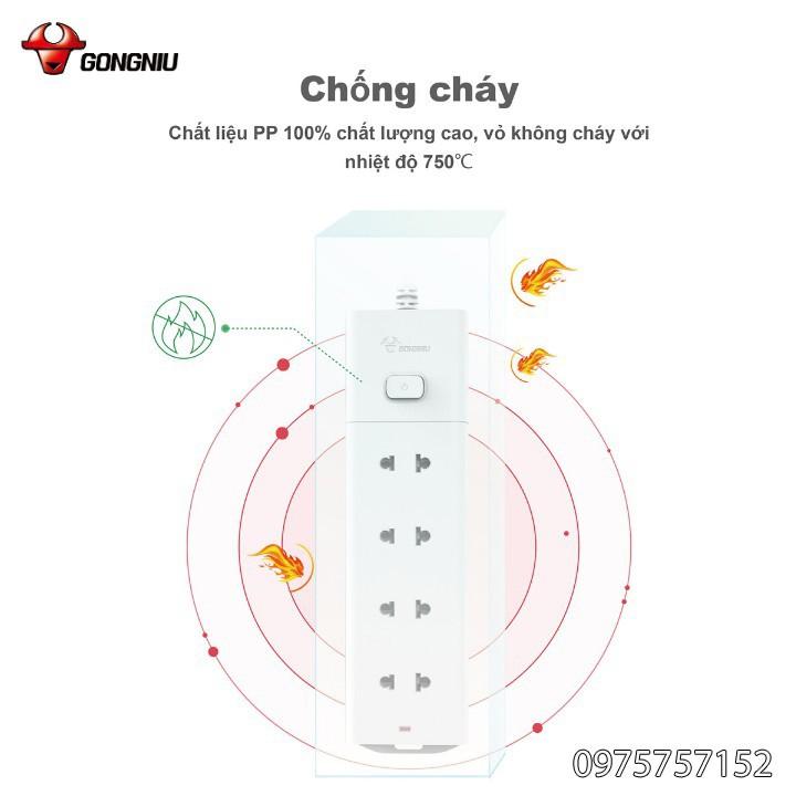 Ổ cắm điện an toàn cao cấp GONGNIU, ổ cắm điện đa năng 4 ổ 1 công tắc có dây 5m, bảo hành chính hãng 3 năm 1 đổi 1