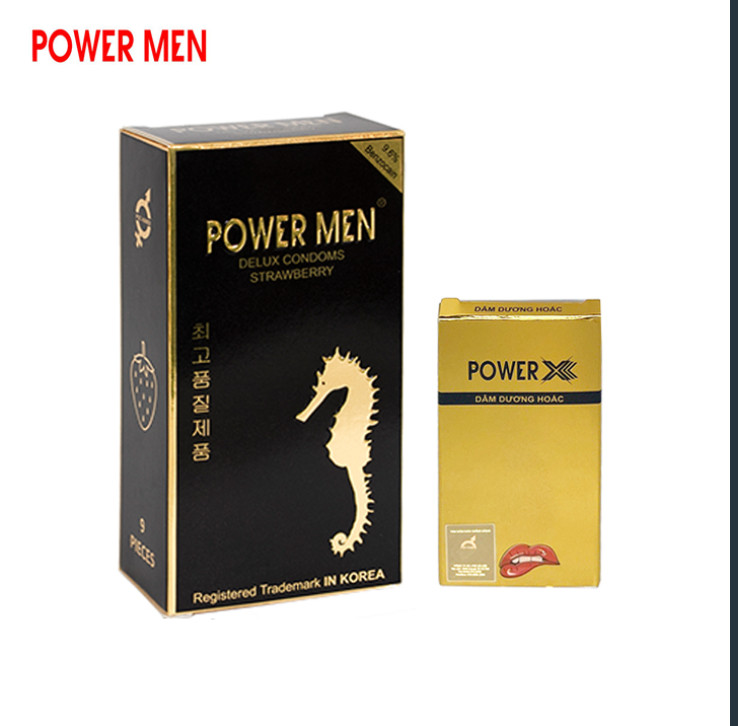 Bao cao su gân gai, hương dâu POWERMEN STRAWBERRY chống xuất tinh sớm hộp 9 chiếc