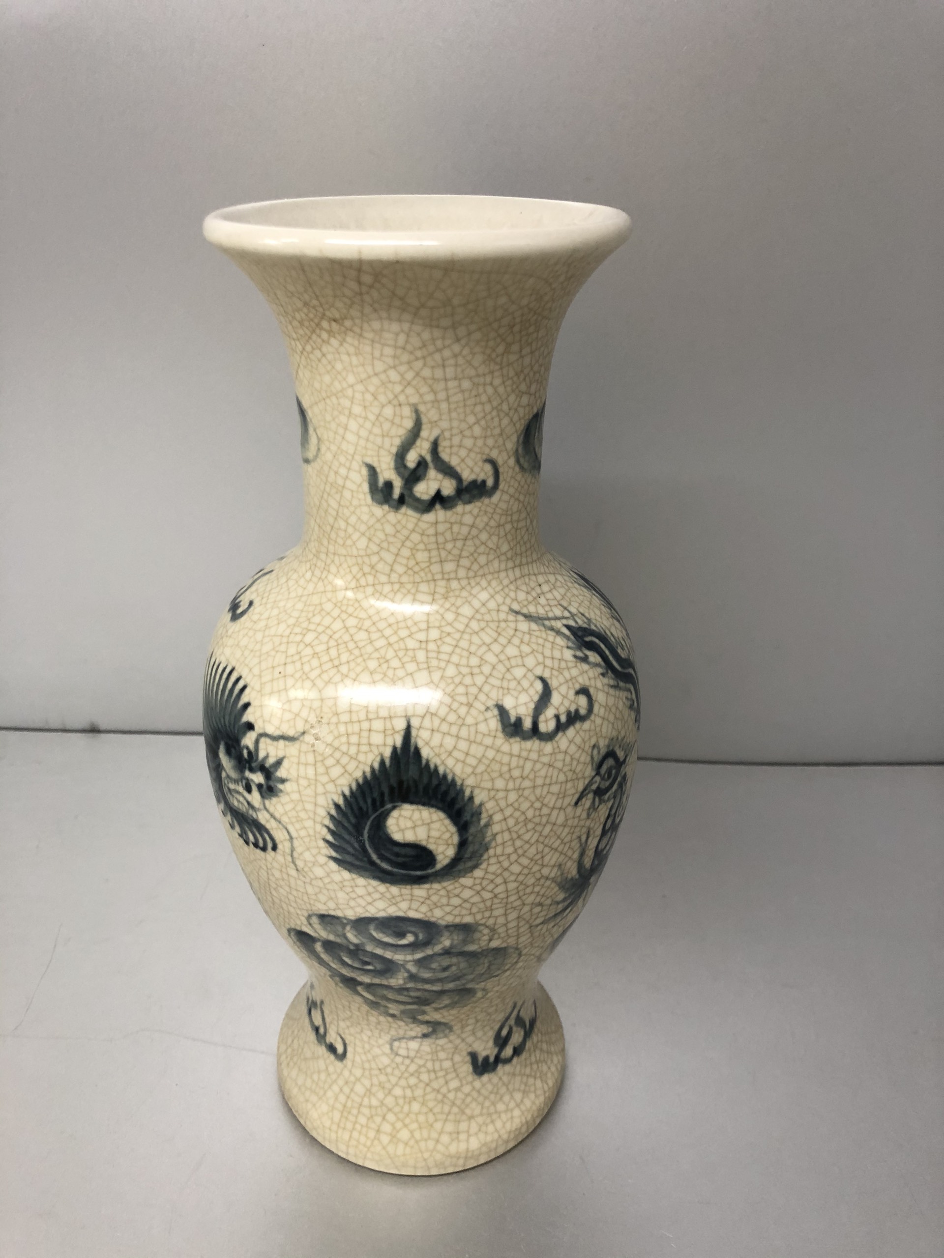 Lọ hoa men rạn vẽ rồng phượng, mẫu lọ đùi dế - BH02