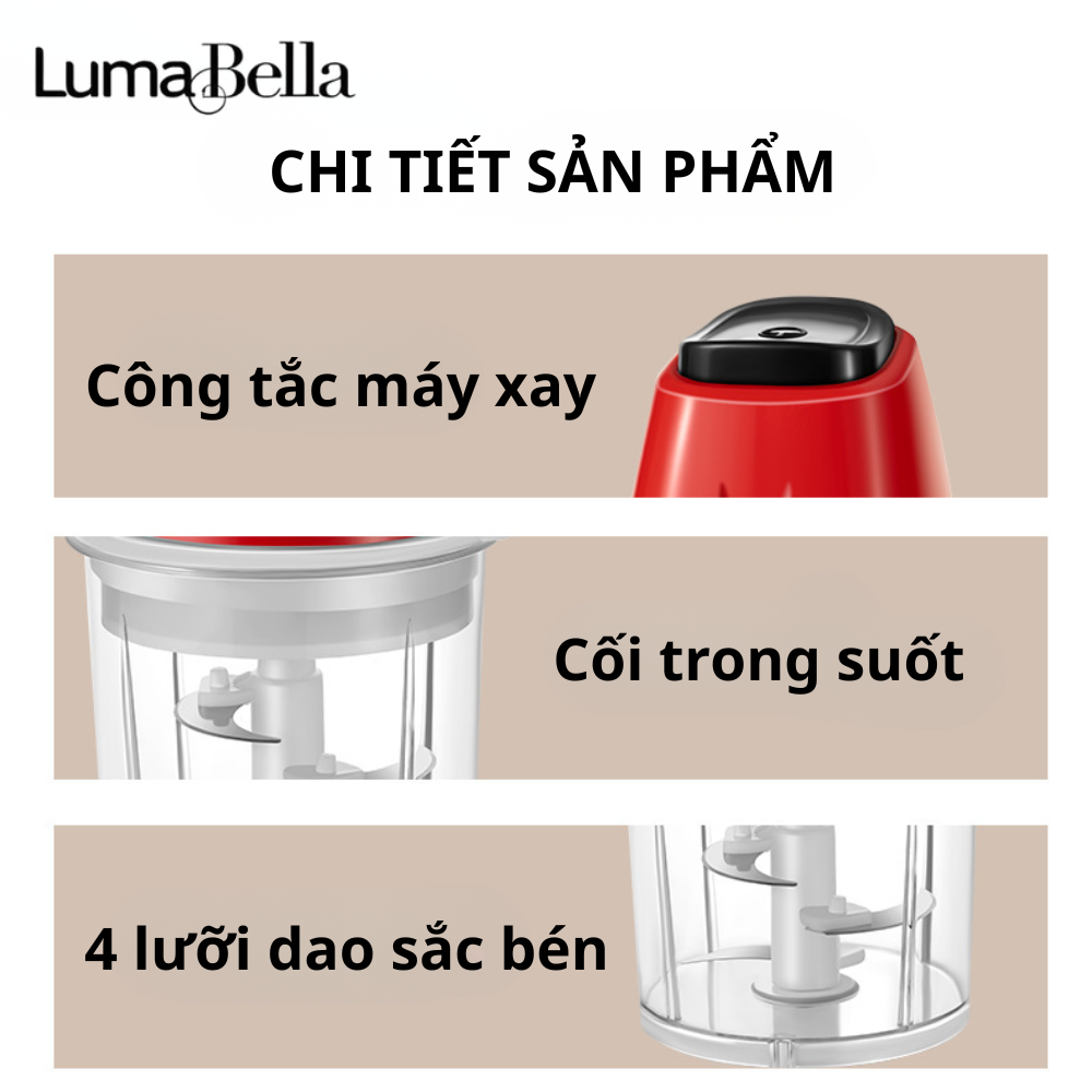 Máy xay thịt đa năng mini Lumabella LB-06009 công suất lớn 200W, dung tích 0,7L, xay thịt nhanh, nhuyễn mịn - HÀNG CHÍNH HÃNG