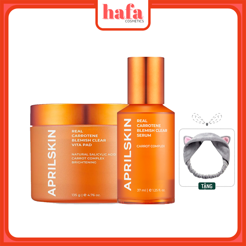 Combo Toner Và Serum Cà Rốt Giảm Mụn, Làm Sáng Da Aprilskin Real Carrotene ( Vita Pad 135g+ Serum 45g) + Tặng Kèm 1 Băng Đô Tai MÈo (MÀu Ngẫu Nhiên)