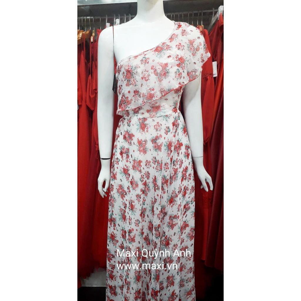 Đầm maxi hoa lệch vai bèo dễ thương, sang trọng