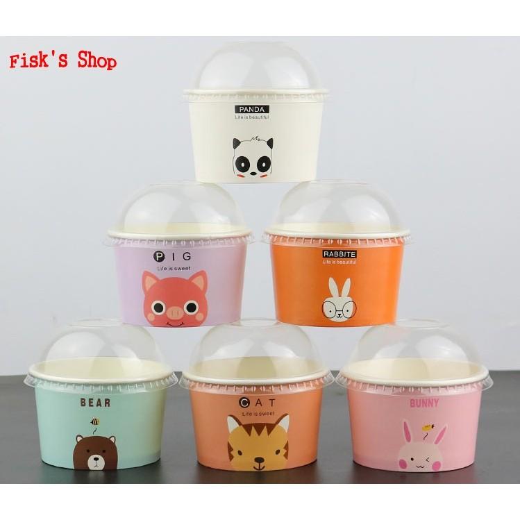 50 cốc giấy 130-200-300ml có nắp đựng kem, sữa chua, bánh, chè có nắp - Paper cup Hộp giấy cute