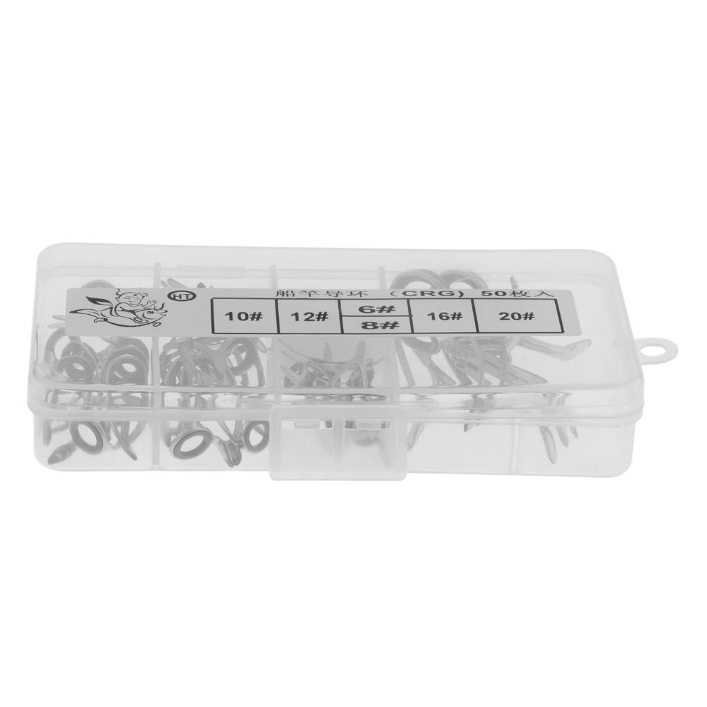 50Pcs Fishing Rod Guides Eye Rings Parts DIY Tips Top Pole Repair Kit 4-14mm
