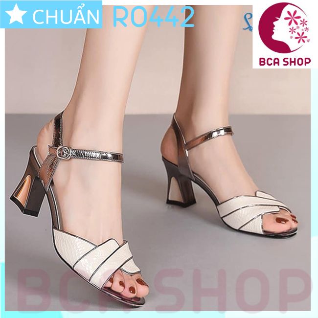 Giày cao gót nữ 7p RO442 ROSATA tại BCASHOP hở mũi, quai cài ôm cổ chân, bề mặt giày tạo vân sành điệu - màu trắng kem