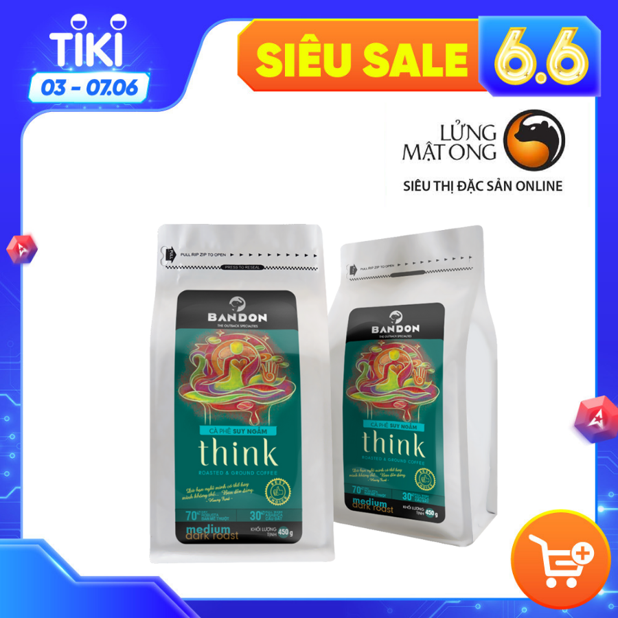 Cà phê phin nguyên chất rang xay mộc sạch BANDON THINK 450g đắng dịu, thơm ngát - Cà phê đặc sản (30% Arbica Cầu Đất Full wash, 70% Robusta Buôn Ma Thuột Dry)