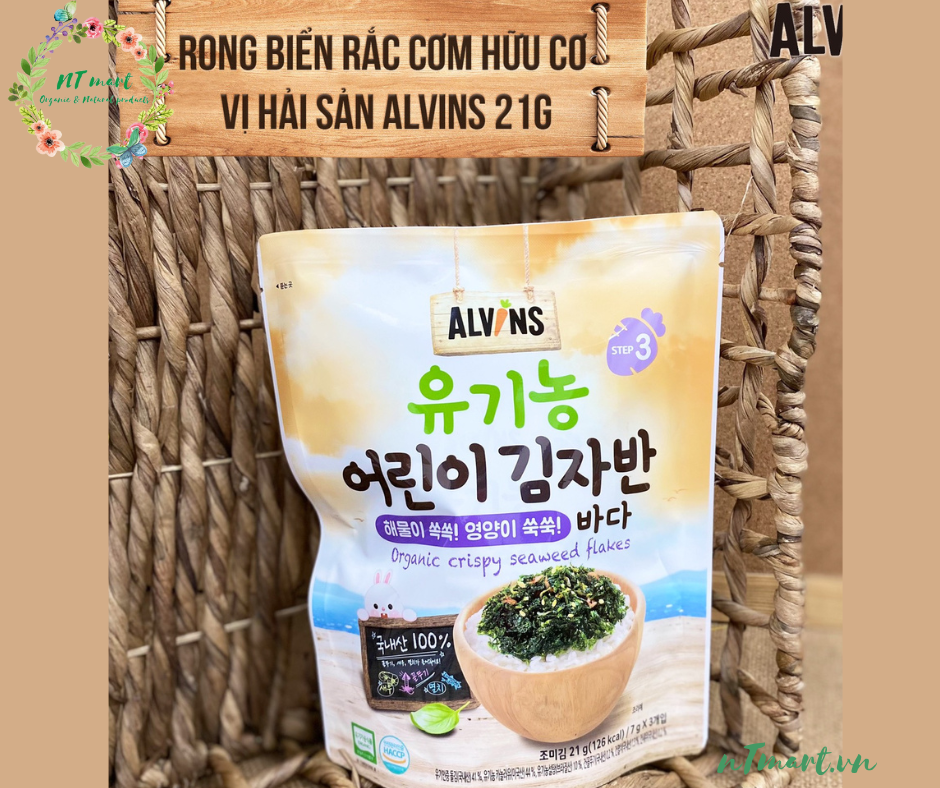 Rong biển rắc cơm hữu cơ vị hải sản/rau củ Alvins 21g